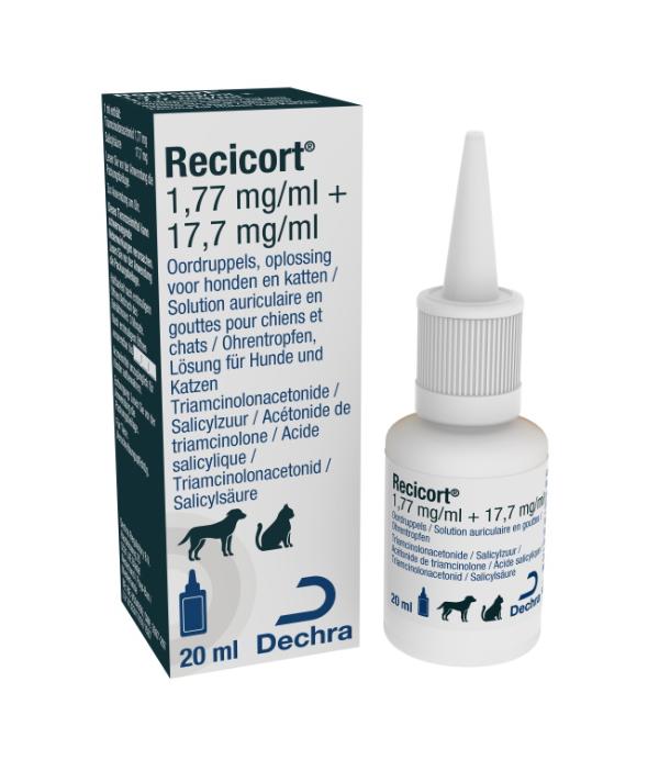 Recicort 1,77 mg/ml + 17,7 mg/ml oordruppels, oplossing voor honden en katten