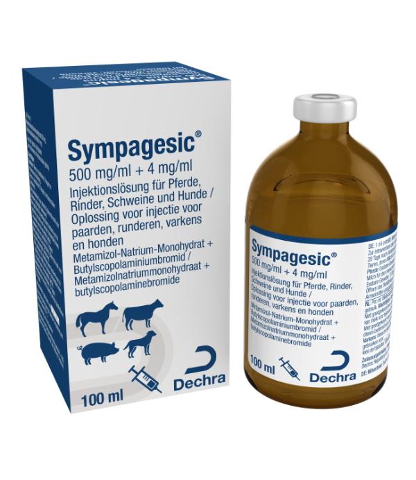 Sympagesic 500 mg/ml + 4 mg/ml oplossing voor injectie voor paarden, runderen, varkens en honden