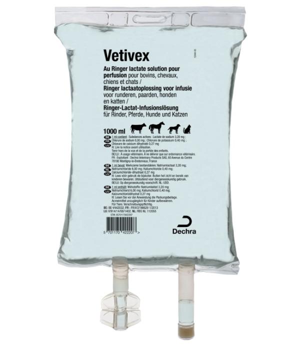 Vetivex ringerlactaatoplossing voor infuus voor runderen, paarden, honden en katten